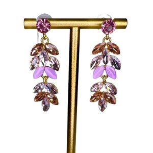 Tiered Droplet Rhinestone Earrings in Pink and Gold - STUNNING!